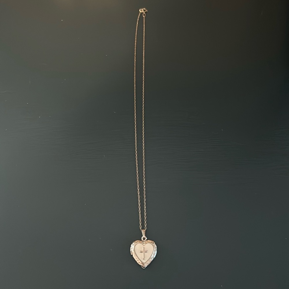 sterling Silver Heart locket With a Cross on front